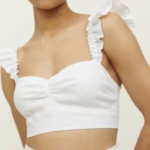 Reformation Pam Linen Two Piece White Ruffle Sleeve Top